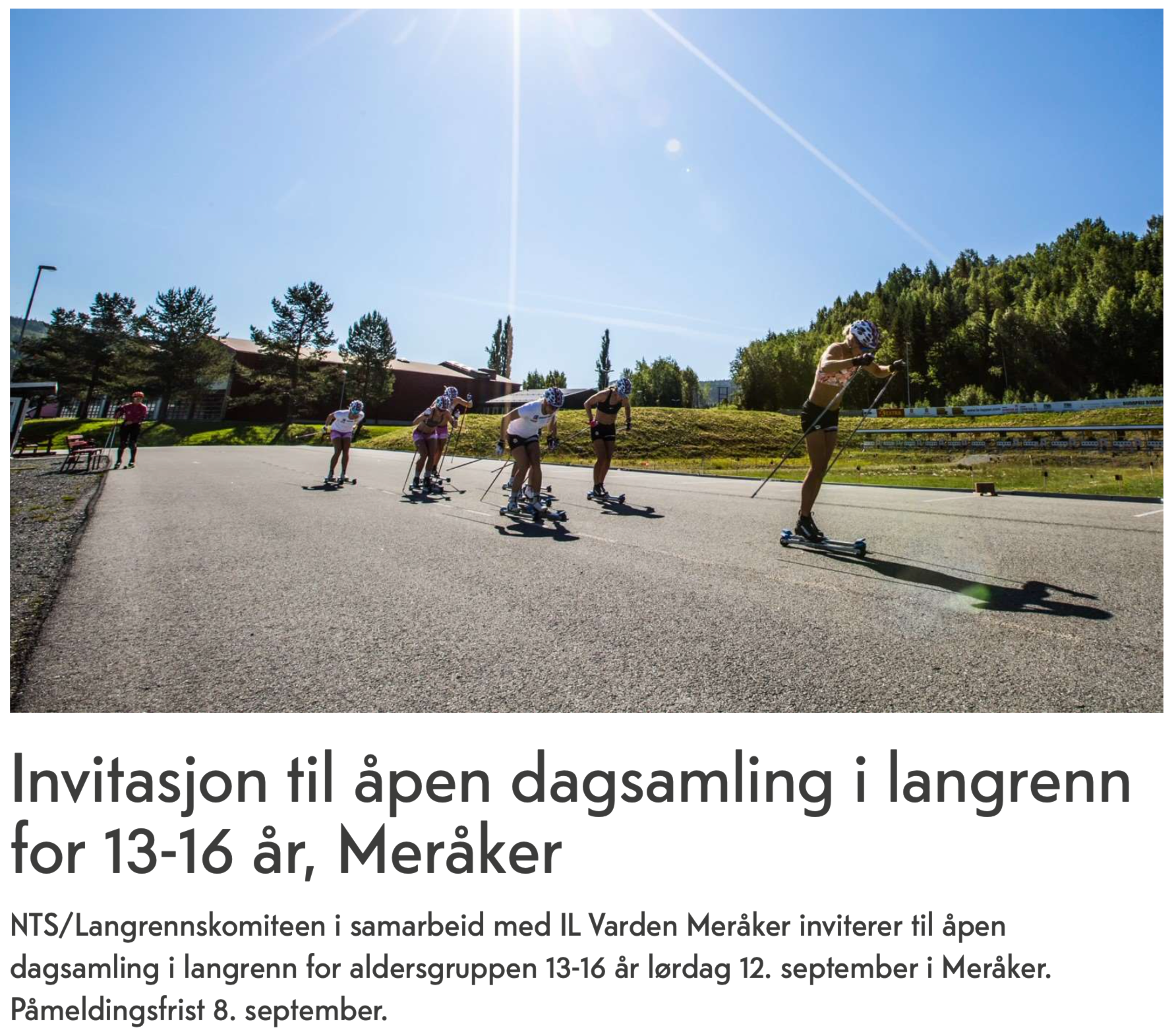 Invitasjon til åpen dagsamling i langrenn for 13-16 år, Meråker. Lørdag 12.09.20.